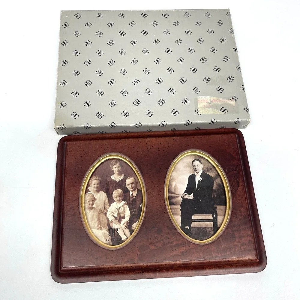 Vintage 80's Burnes of Boston Wood Double Oval Picture Frame NOS Original Box